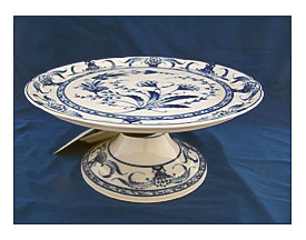 Fischer & Mieg Blue And White Footed Dessert Stand Cake Stand 1860